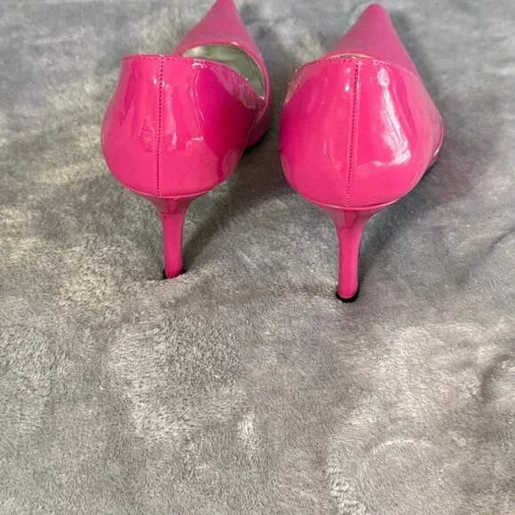 Rampage Maria Hot Pink Patent Pointed Toe Kitten Heel Pumps - Picture 3 of 7